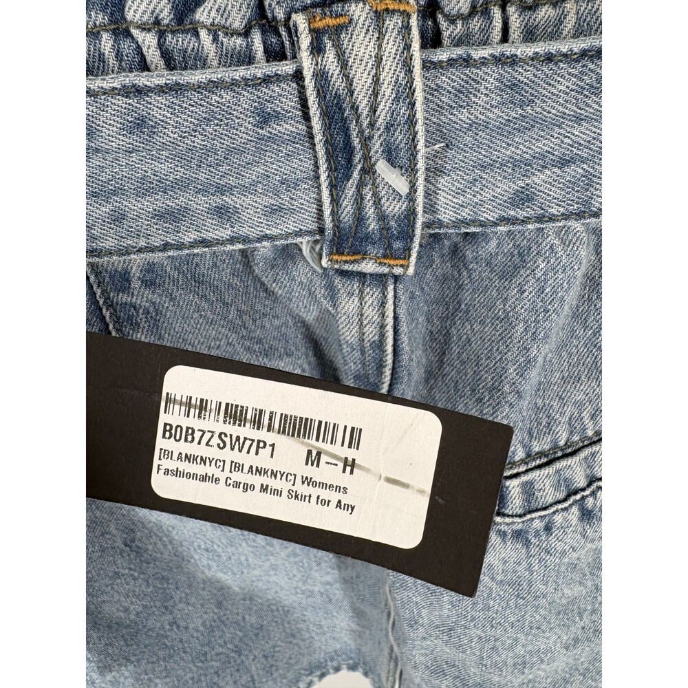 Denim Paperbag Waist Mini Skirt | Belted Jean Skirt with Cargo Pockets - Picture 4 of 6